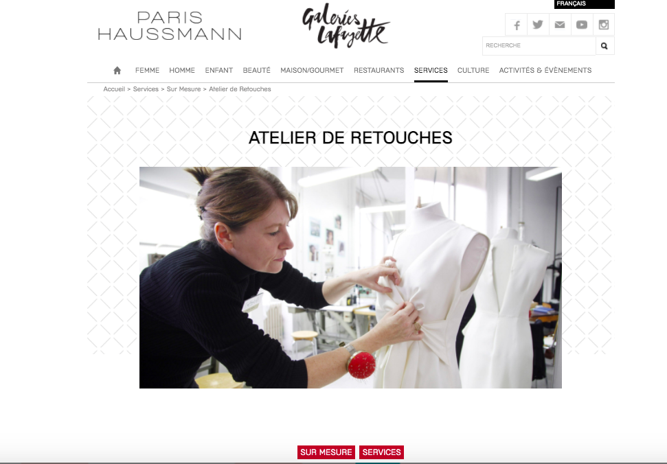 service de retouche des Galleries Lafayettes